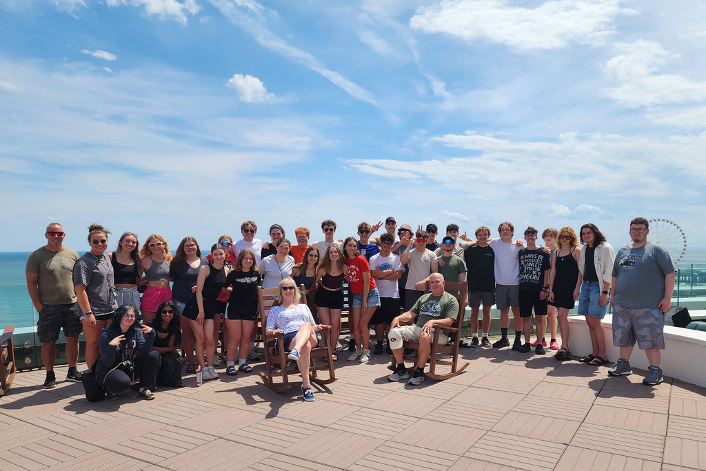 group photo at the beach
