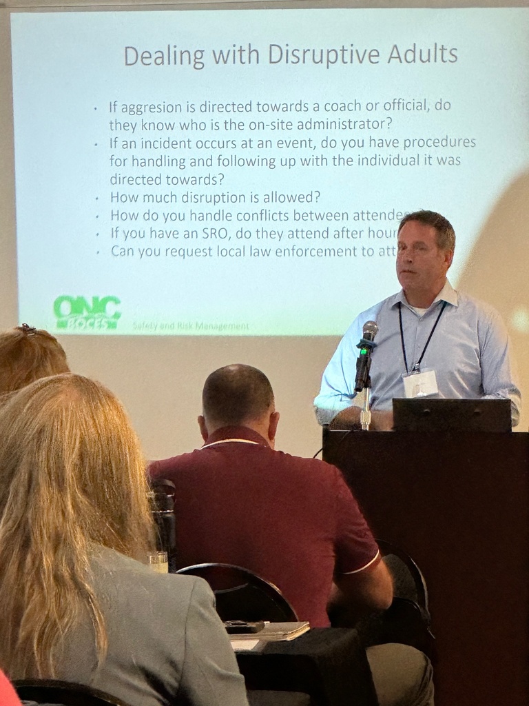 ONC BOCES Health & Safety Director Josh Reiss presented on Safety and Emergency Planning for After-Hours Events.