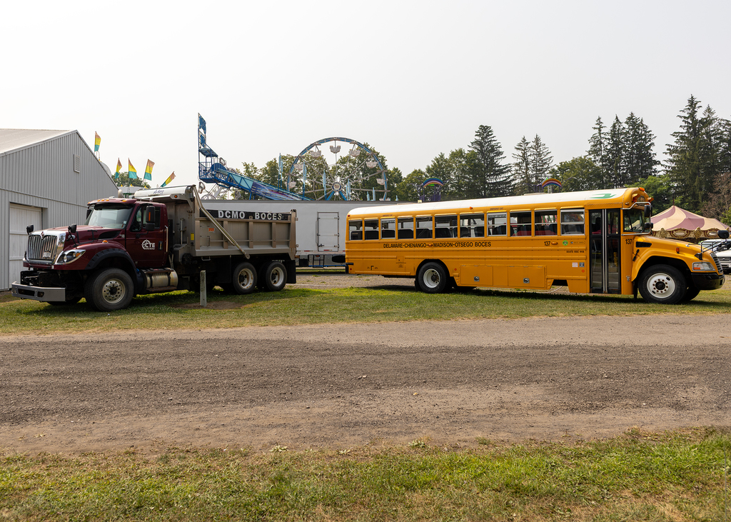 BOCES-vehicle-display: dump truck and school bus