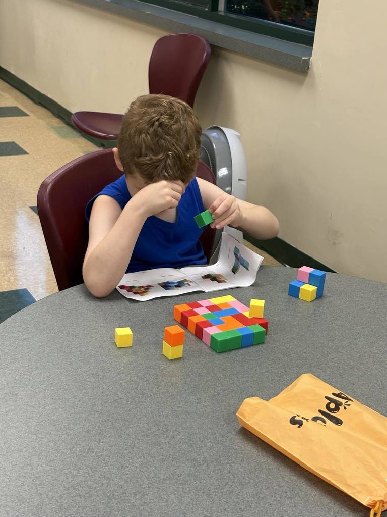 student following instructions for a block puzzle