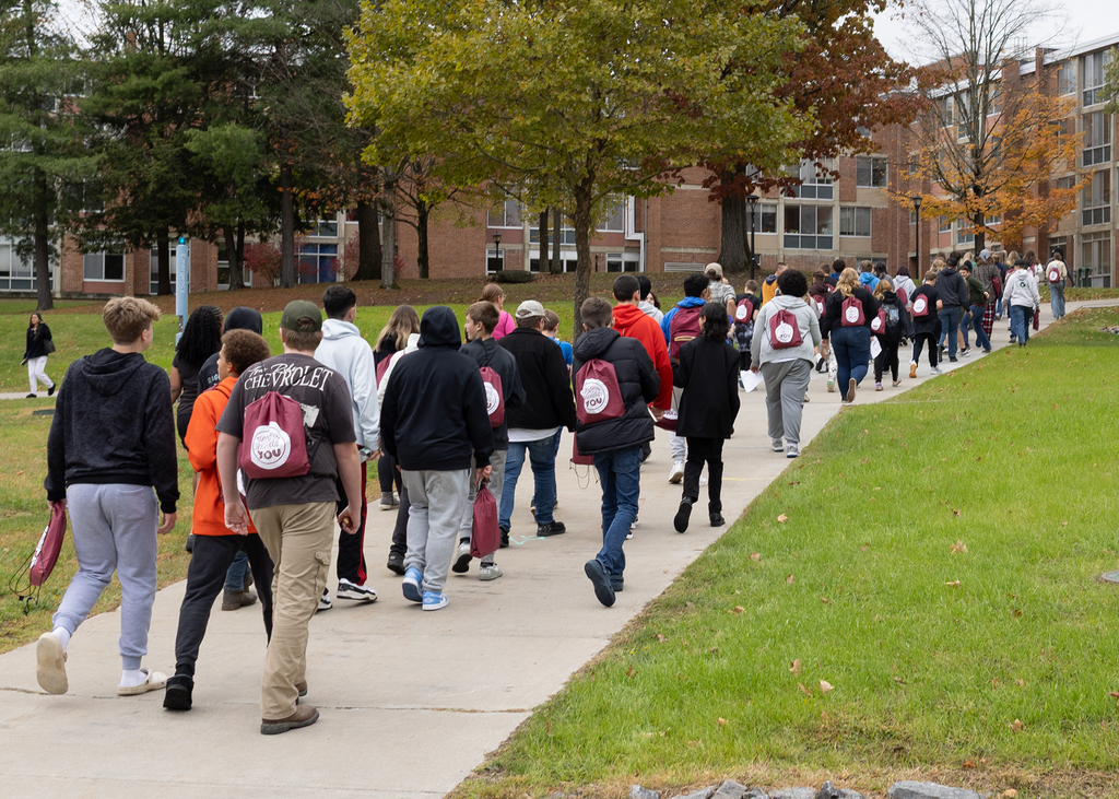 students walking on campus tour