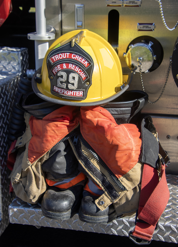 Trouth Creek Fire & Rescue helmet and turnout gear