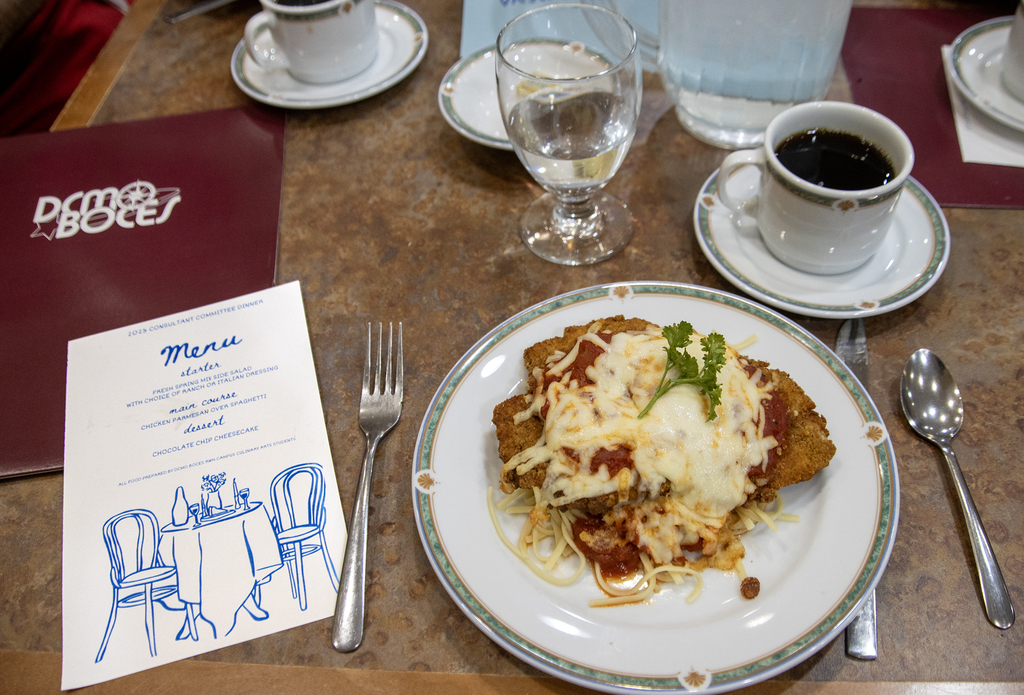 menu and dinner at table