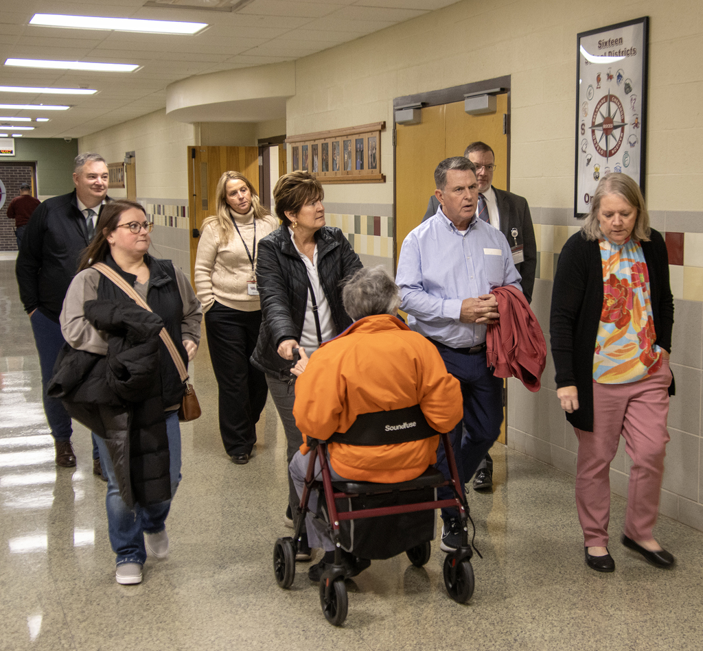 Scott Harrold and his family being given a tour of the campus by DCMO BOCES administrators