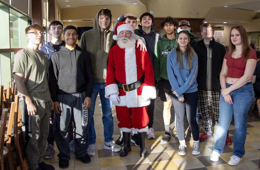 Santa with a group of students