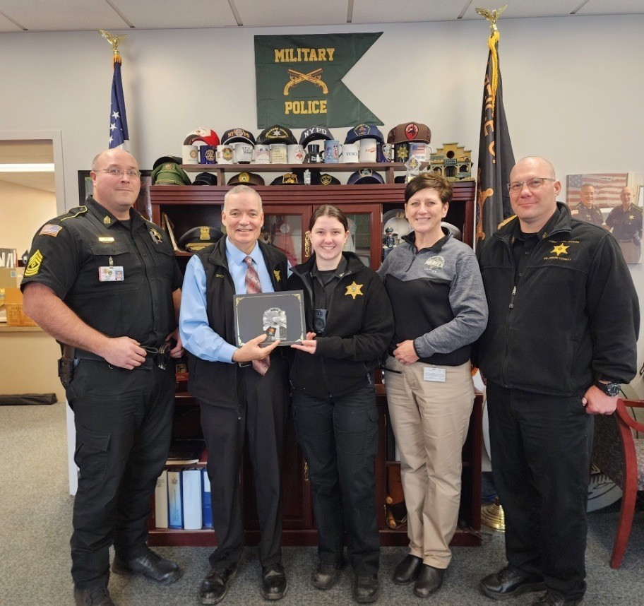 Pictured are, left to right: Corrections 1st Sgt. Heath Goff, Sheriff Craig DuMond, Corrections Officer Paige Duchnowski, Undersheriff Kim Smith and Corrections 1st Sgt. Ivan Brkaric. 