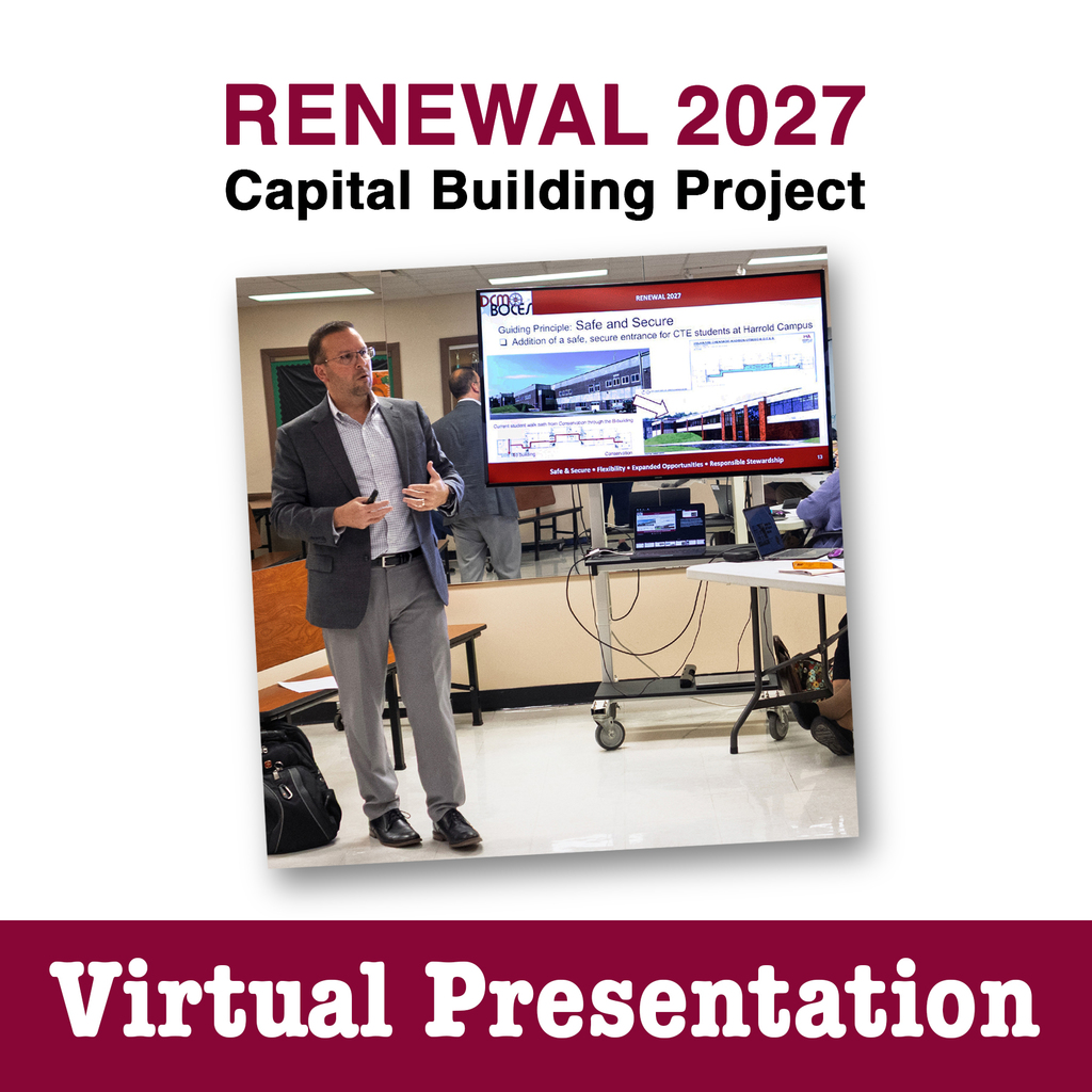 Renewal 2027 Capital Building Project Virtual Presentation (image of superintendent speaking)