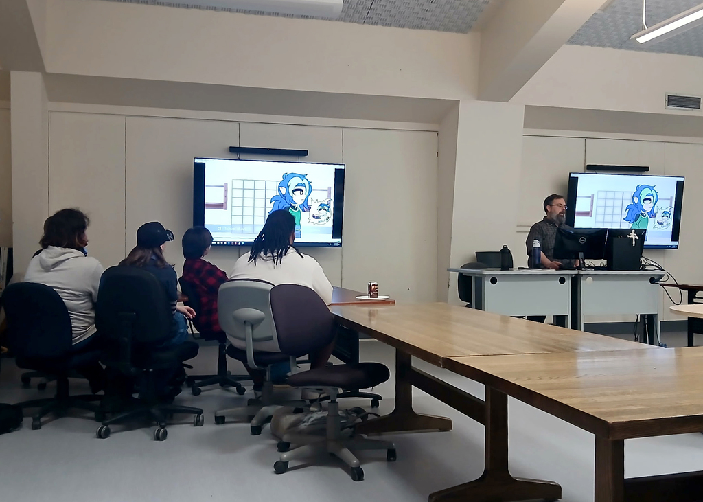 students visiting animation class