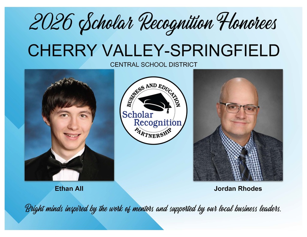 2026 Scholar Recognition Honorees: Cherry Valley-Springfrield Ethan Hall, Jordan Rhodes