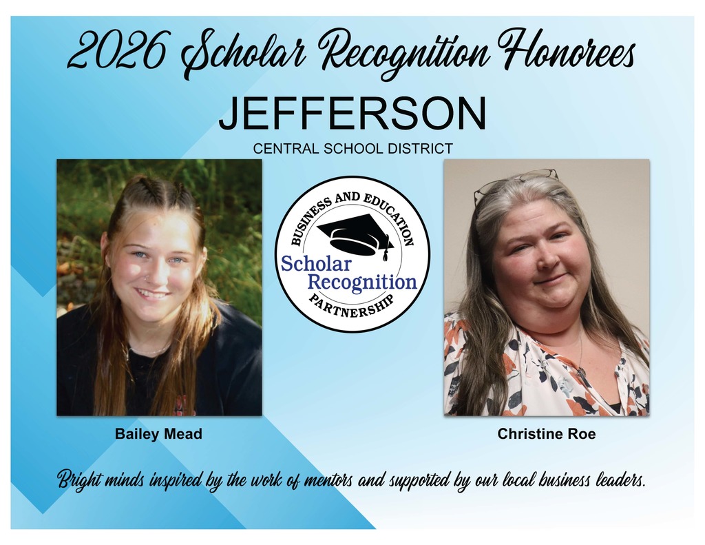 2026 Scholar Recognition Honorees for Jefferson CSD: Bailey Mead and Christine Roe