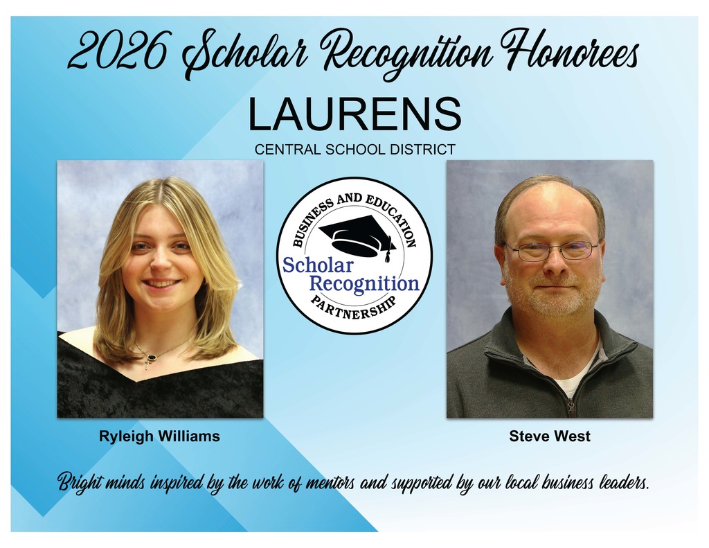 2026 Scholar Recognition Honorees for Laurens CSD: Ryleigh Williams and Steve West
