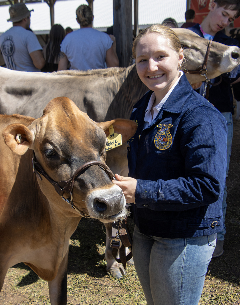 smiling girl with dairy cow