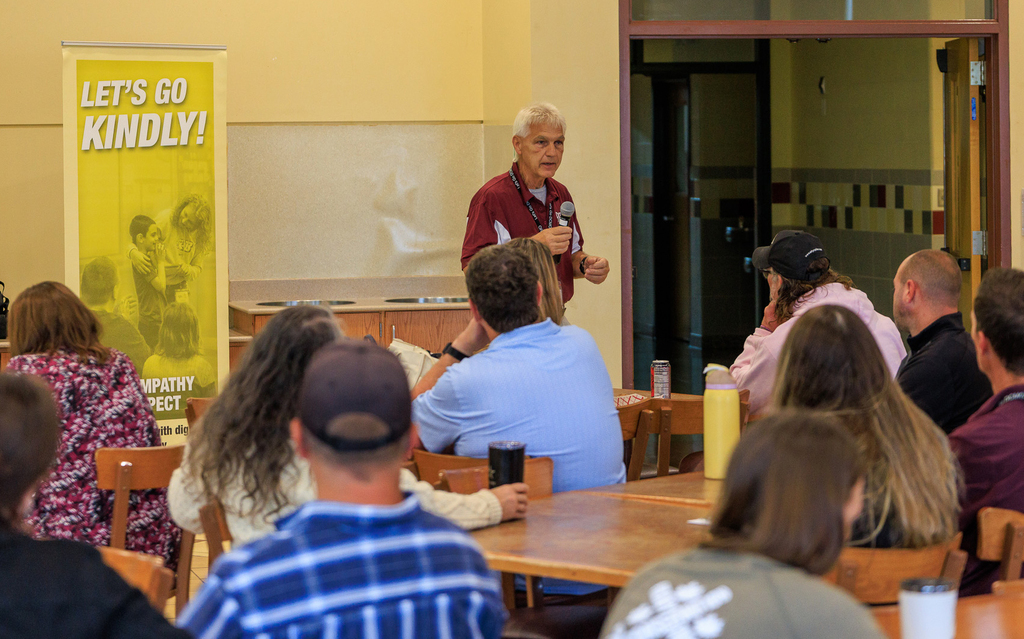 John Klockowsi speaks to staff at Pole Campus