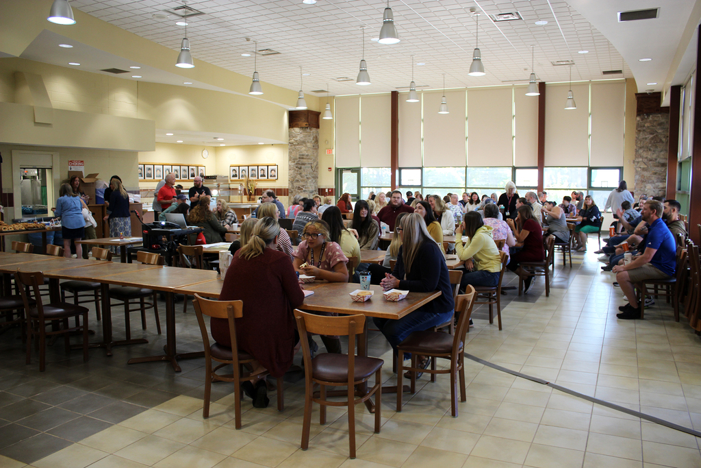 wide view of employees in Harrold Campus cafeteria