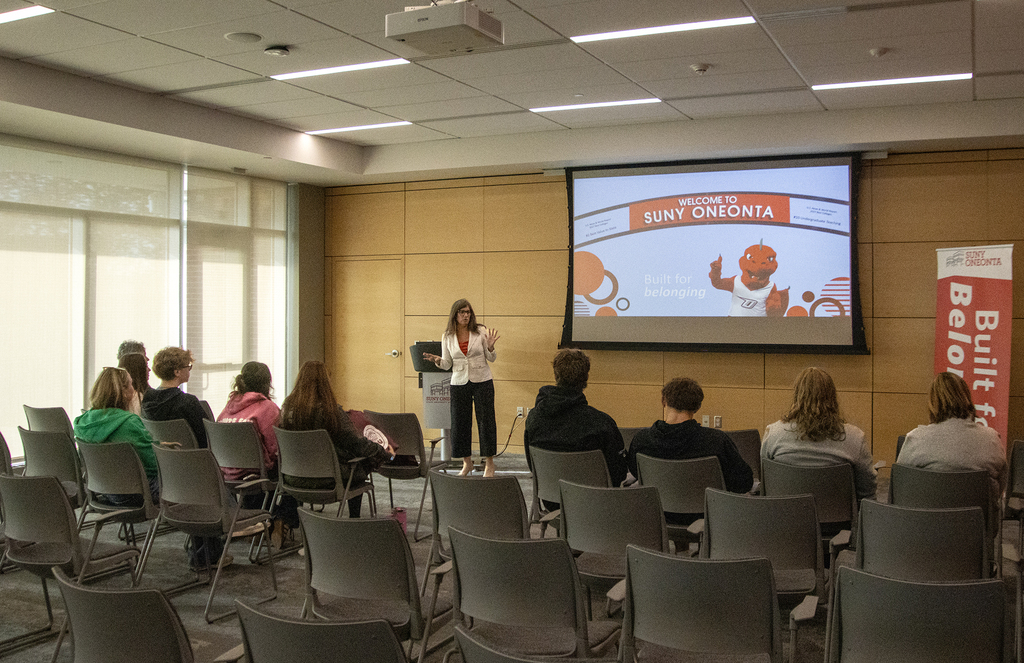 SUNY Oneonta admissions person speaking to students