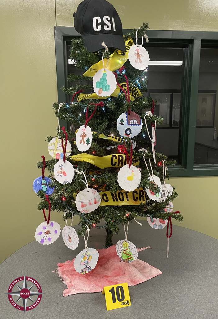 fingerprint ornaments on a tree; evidence marker #10