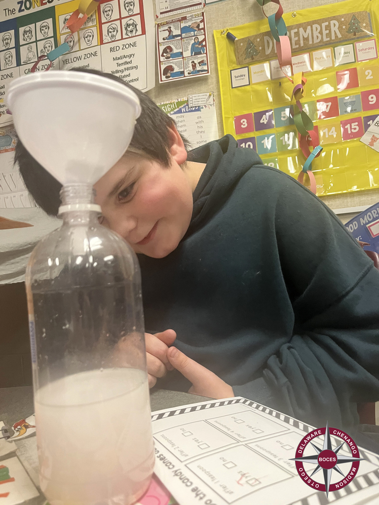 a student studies his candy can experiment