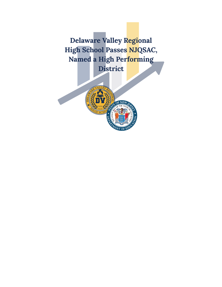 Statistical chart showing growth (decorative image) with DelVal School logo & NJDOE emblem.