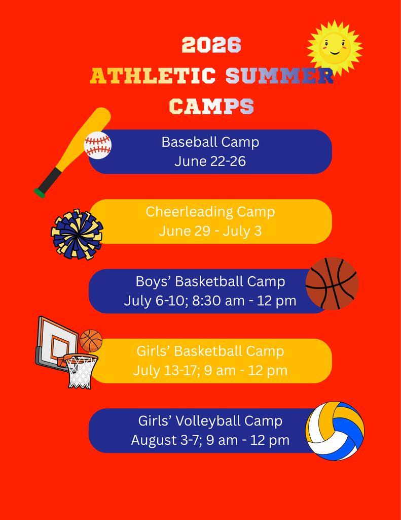 Del Val Summer Athletic Camps for Baseball, Cheerleading, Boys' Basketball, Girls' Basketball, and Girls' Volleyball are happening this summer! Visit https://www.dvrhs.org/page/summer-camps  to register!
