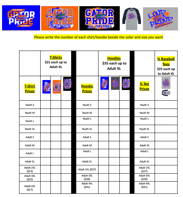 Track Spirit Shirt Order Form