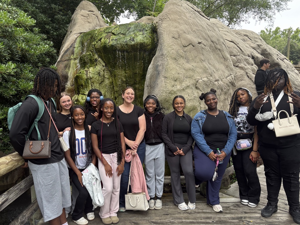 A group of people stand on a wooden bridge in front of a large rock formation.