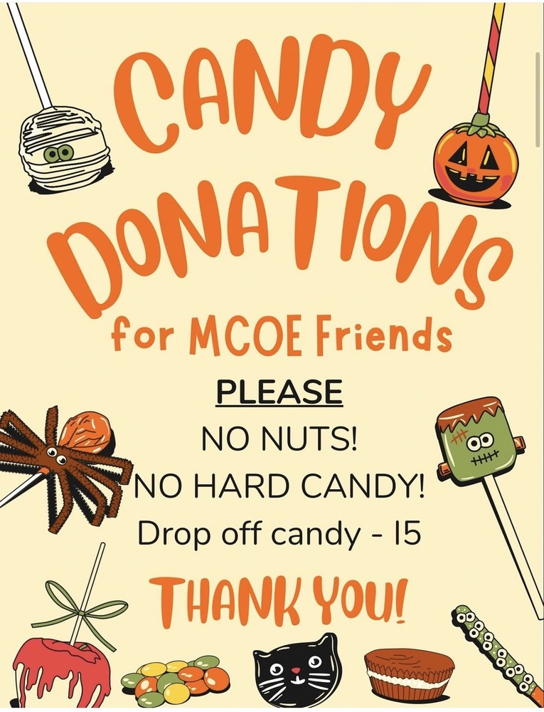 orange words reading Candy Donations. Mummy cakepop on the left side, pumpkin cake pop on right