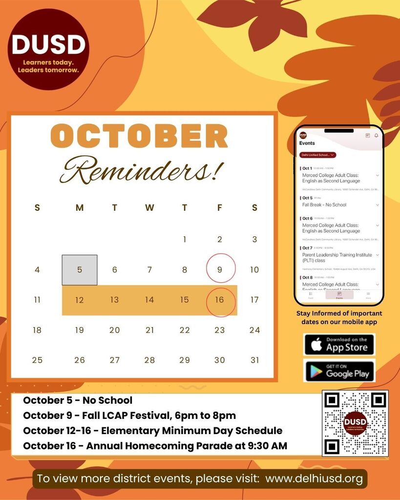 October Reminder for Oct 5 Non school day