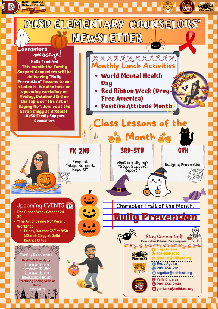 Counseling Newsletter - Parent Workshop October 23 covering the art of saying no.