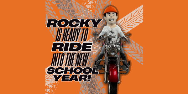 Rocky the Quarrier is riding a motor cycle