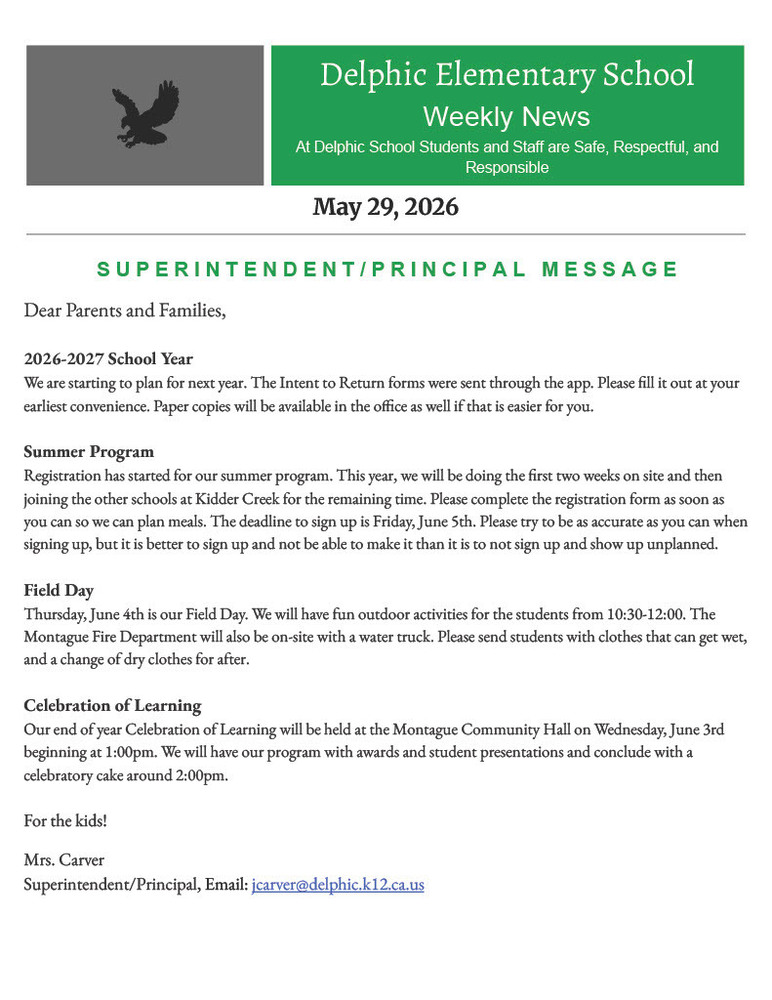 May 29th Newsletter