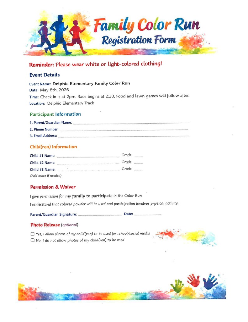 Family Color Run Registration Form