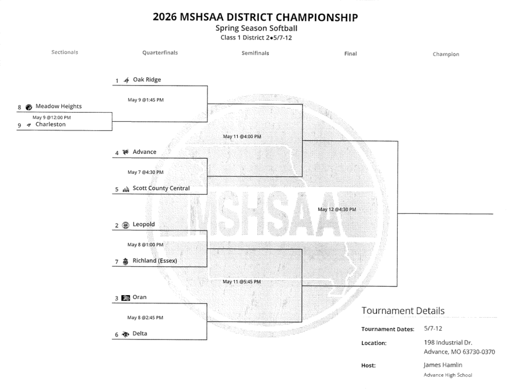Ladycat District Softball Bracket