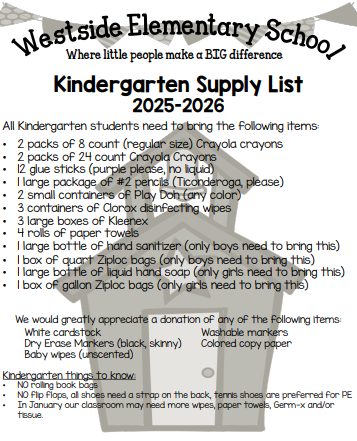 Kindergarten Supply List
