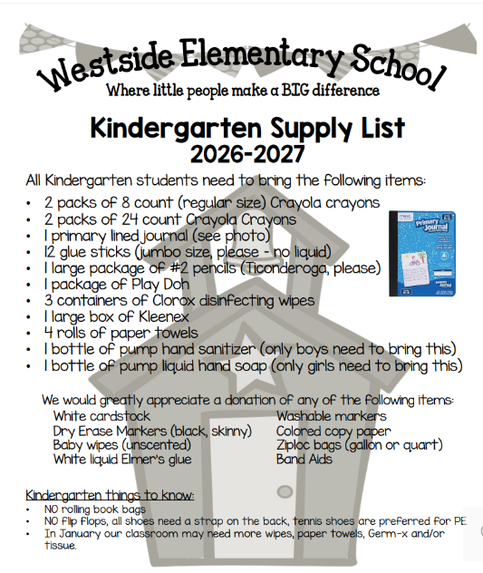 Kindergarten Supply List