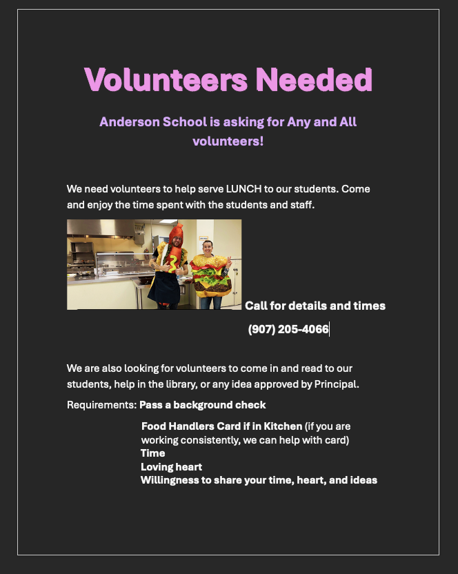 Anderson needs YOU!!