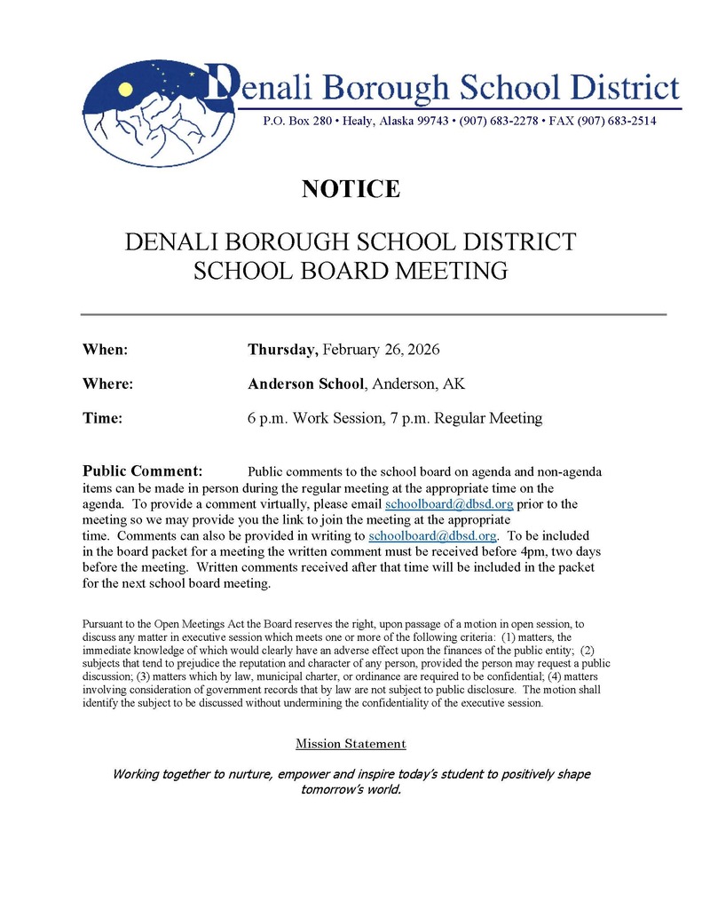 February School Board Meeting Notice