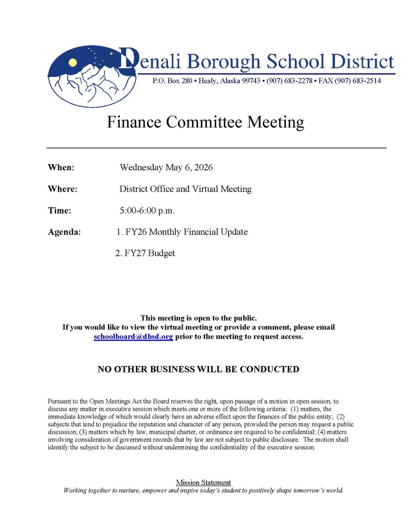 May Finance Committee Meeting Notice