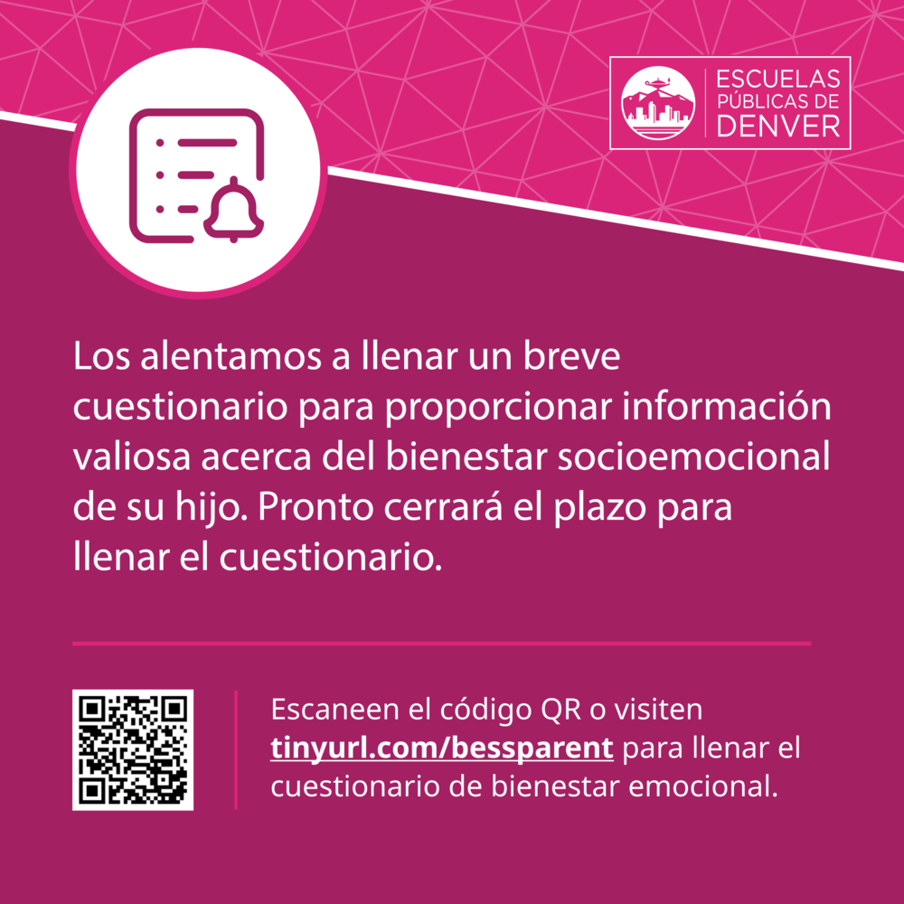 ¡Hola, familias de JHAE!  Durante las vacaciones de primavera, les pedimos que hagan todo lo posible por completar las evaluaciones BESS para sus estudiantes. Esto nos ayuda a comprender qué estudiantes podrían necesitar apoyo socioemocional adicional en la escuela. La fecha límite es el 10 de abril. Todas las familias que completen la evaluación BESS para sus estudiantes participarán en un sorteo de tarjetas de regalo de $50. Este es el enlace:  tinyurl.com/bessparent  ¡Gracias!