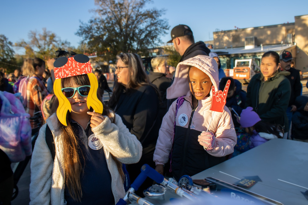 Two students pose for a photo at Walk N Roll to School