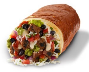 burrito with black beans, rice, and chicken