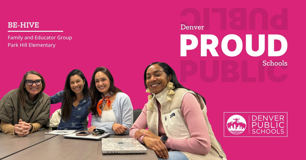 Graphic reading "Denver Proud Schools" with group of people