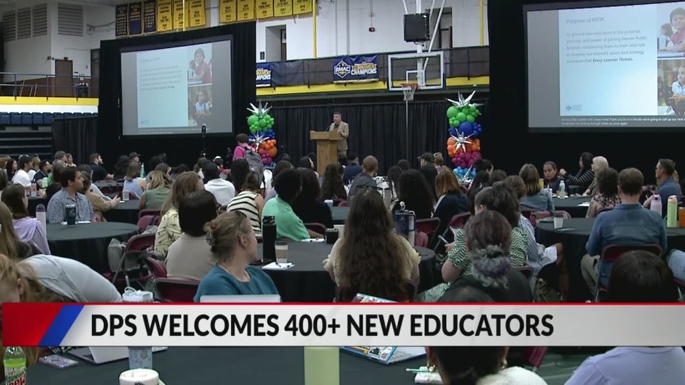 Room of educators with chyron "DPS Welcomes 400+ New Educators"