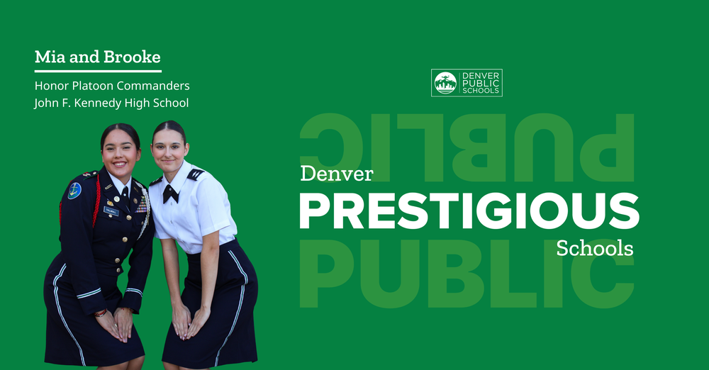 Graphic reading "Denver Prestigious Schools" with pictures of Mia and Brooke