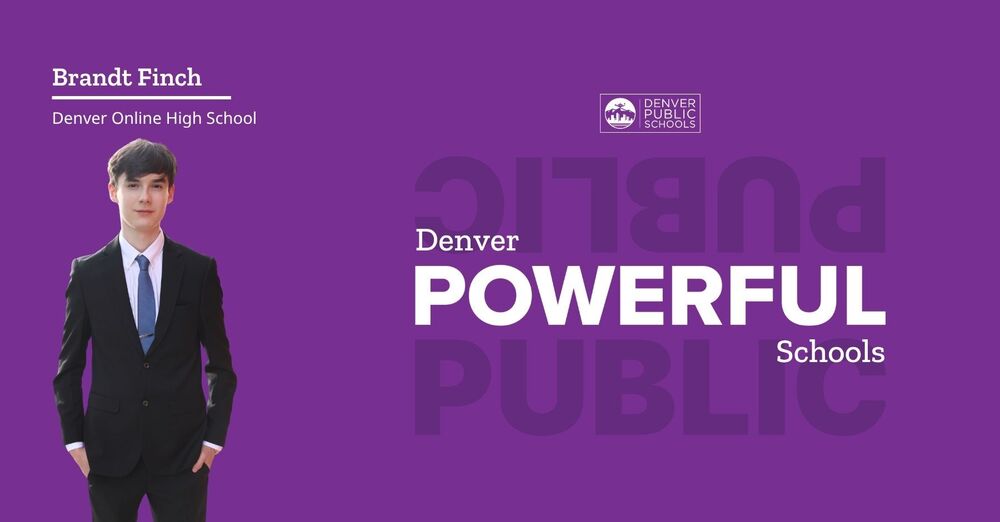 Graphic reading "Denver Powerful Schools" with a picture of Brandt Finch
