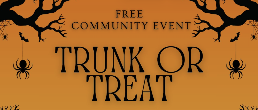 Trunk or Treat headline on a Halloween themed background