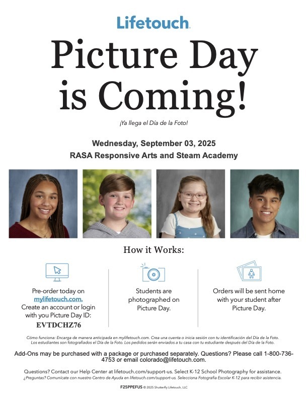 Picture Day is Coming! with pictures of students smiling under the title.
