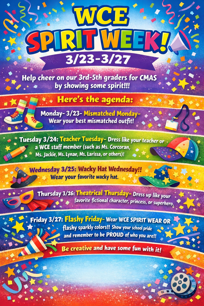 wce spirit week 3/23 - 3/27
