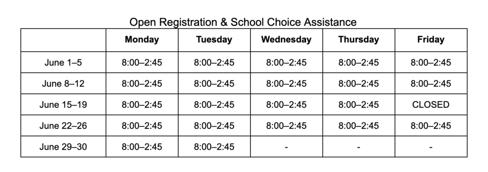 Open registration schedule