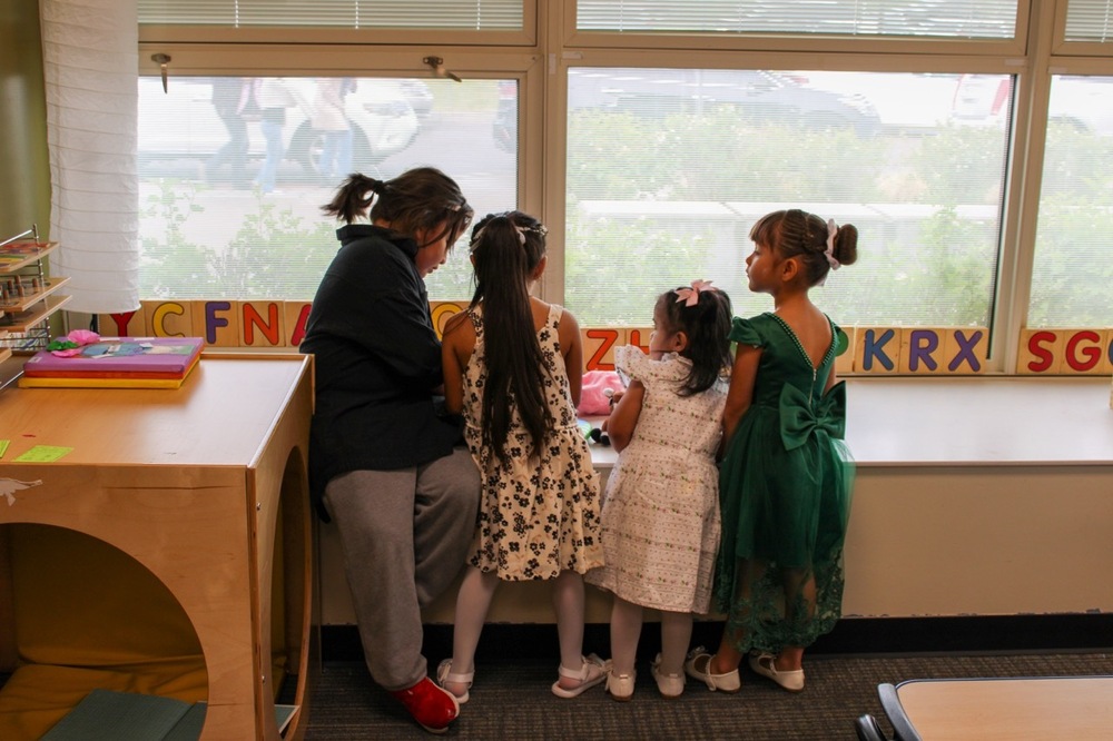 ECE students looking out the window