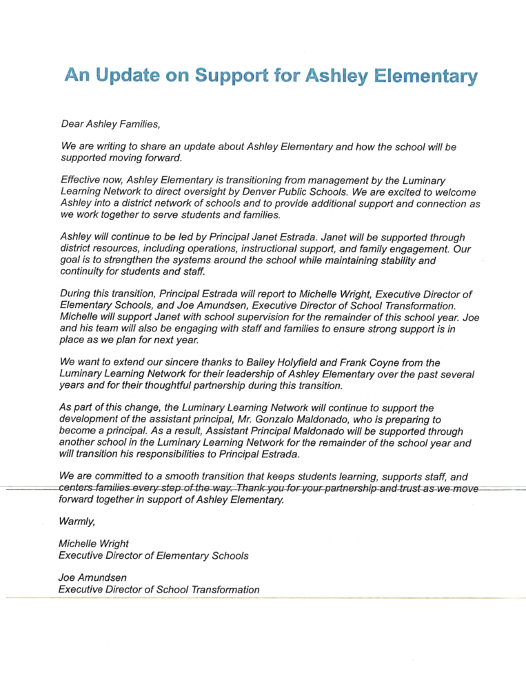 Update on Support Letter